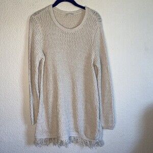 J Jill Knit long Sweater Dress Fringe M Women Boho Lagen cable knit